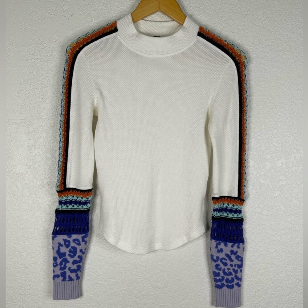 Free People Switch it up thermal top Multicolor sleeves Boho Casual Animal Print